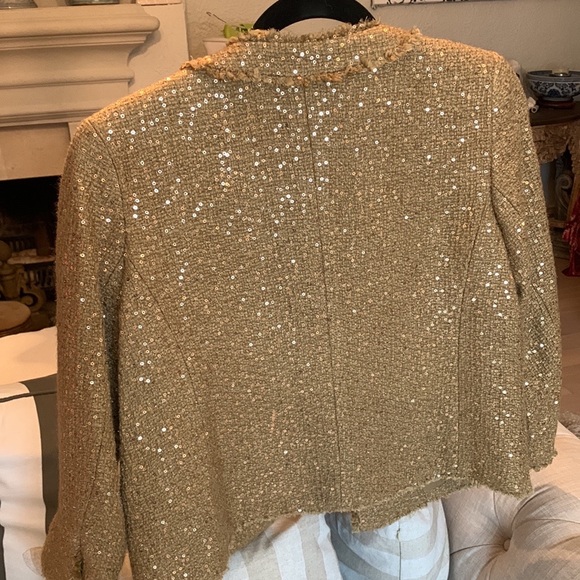 NWT Michael Kors Sequin Gold Tan Camel Fringe Trim Chic Jacket Size 4 MSRP $198 - Picture 10 of 12